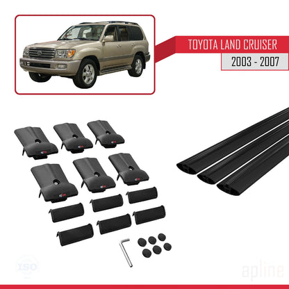Compatible avec Toyota Land Cruiser (J100) 2003-2007 FLY Model Barres de Toit Railing Porte-Bagages de Voiture Noir Aluminium 3 Barres