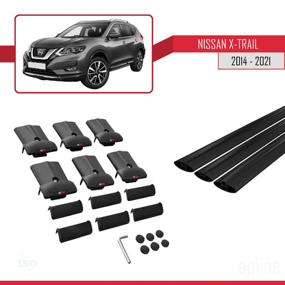Compatible avec Nissan X-Trail 3 (T32) 2014-2021 FLY Model Barres de Toit Railing Porte-Bagages de Voiture Noir Aluminium 3 Barres