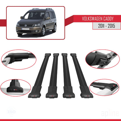 Compatible avec Volkswagen Caddy 3 (2K) 2011-2015 FLY Model Barres de Toit Railing Porte-Bagages de Voiture Noir Aluminium 4 Barres