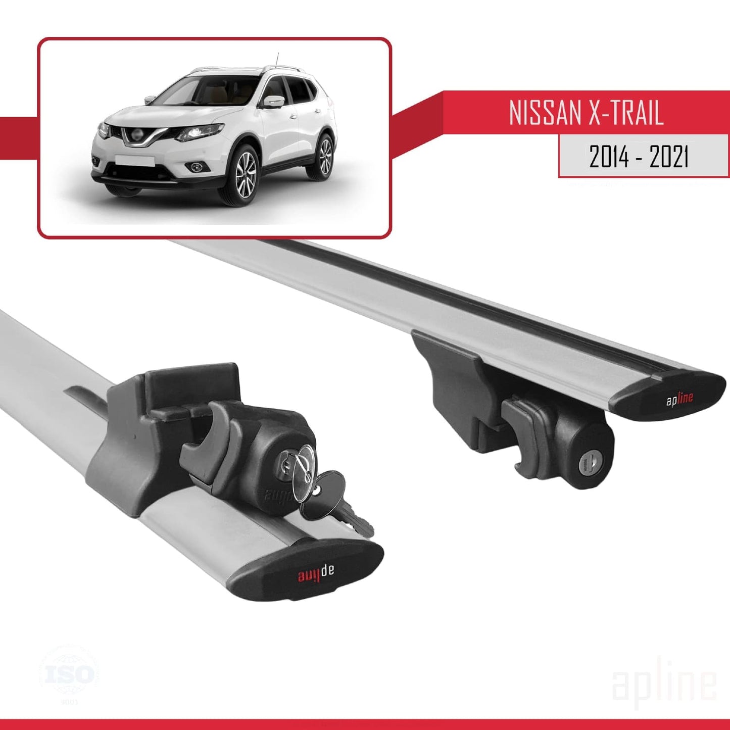 Compatible avec Nissan X-Trail 3 (T32) 2014-2021 HOOK Model Barres de Toit Railing Porte-Bagages de Voiture Gris Aluminium 2 Barres