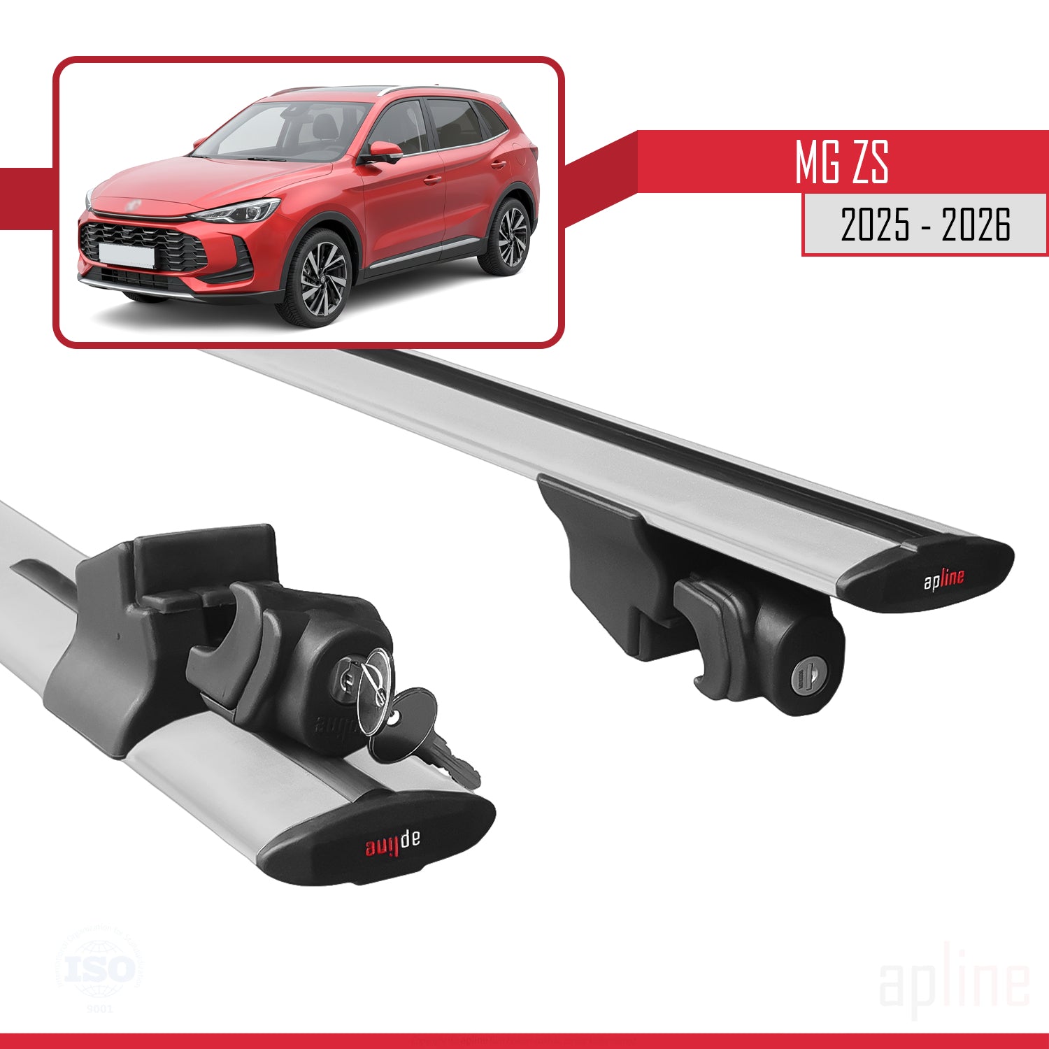 Compatible avec MG ZS 2025-2026 HOOK Model Barres de Toit Railing Porte-Bagages de Voiture Gris Aluminium 2 Barres