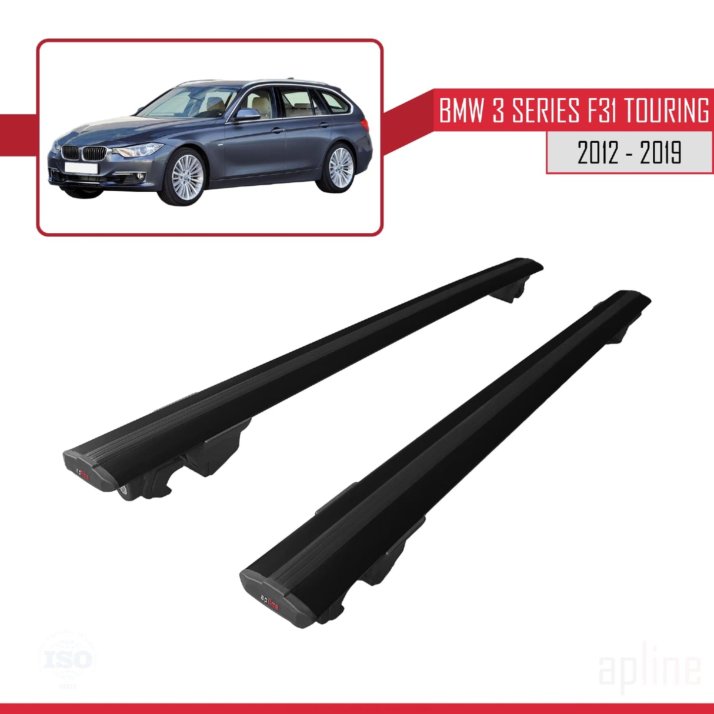Compatibile con BMW Serie 3 (F31) Touring 2012-2019 Modello HOOK Barre portatutto per auto Portapacchi in alluminio nero 2 barre