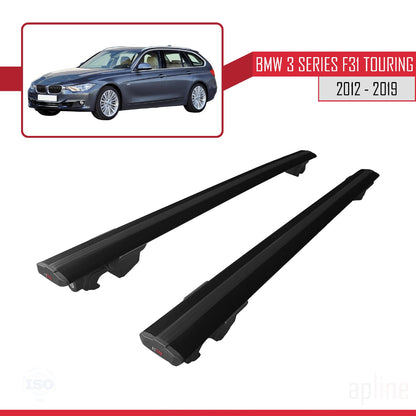 Compatibile con BMW Serie 3 (F31) Touring 2012-2019 Modello HOOK Barre portatutto per auto Portapacchi in alluminio nero 2 barre