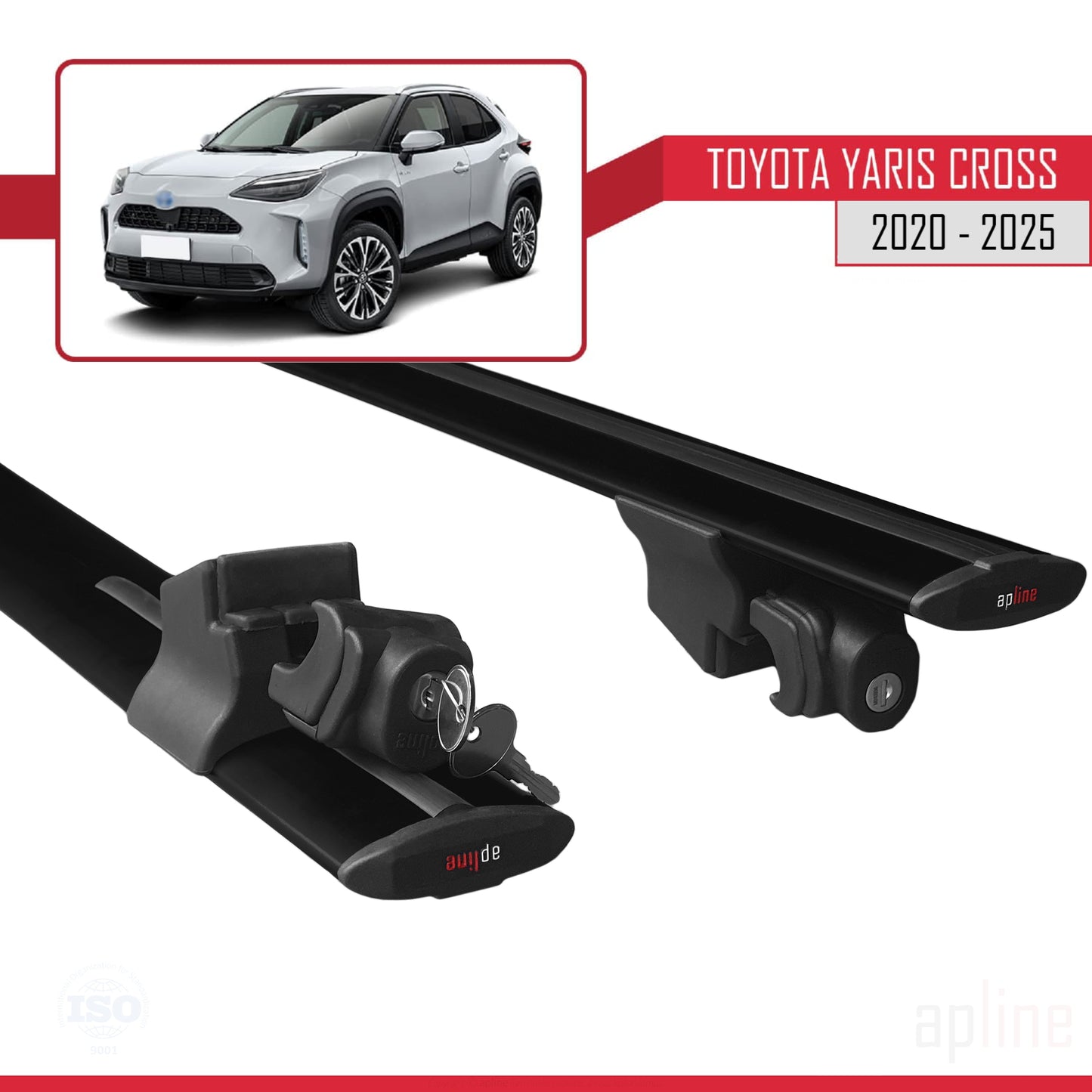 Compatible avec Toyota Yaris Cross 2020-2025 HOOK Model Barres de Toit Railing Porte-Bagages de Voiture Noir Aluminium 2 Barres