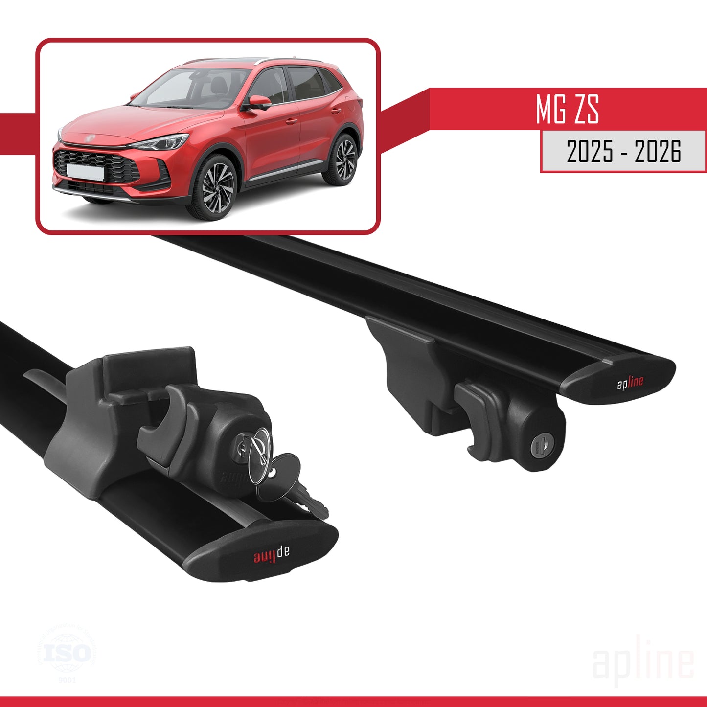 Compatible avec MG ZS 2025-2026 HOOK Model Barres de Toit Railing Porte-Bagages de Voiture Noir Aluminium 2 Barres