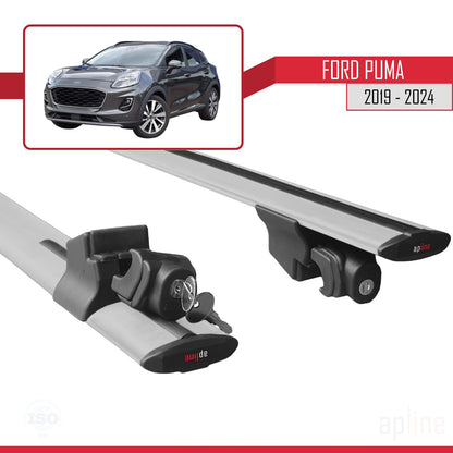 Compatible avec Ford Puma 2019-2024 HOOK Model Barres de Toit Railing Porte-Bagages de Voiture Gris Aluminium 2 Barres