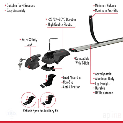 Compatible avec Nissan NP300 (D23) 2015-2021 ACE-1 Barres de Toit Railing Porte-Bagages de Voiture Gris Aluminium 2 Barres