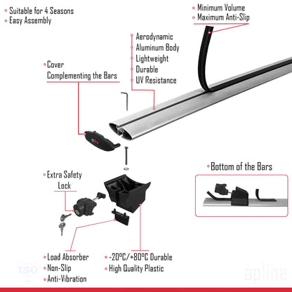 Compatible with Mercedes GL Class 2 (X166) 2013-2015 HOOK Model Car Roof Rack Cross Bar Grey Aluminium 2 Bars