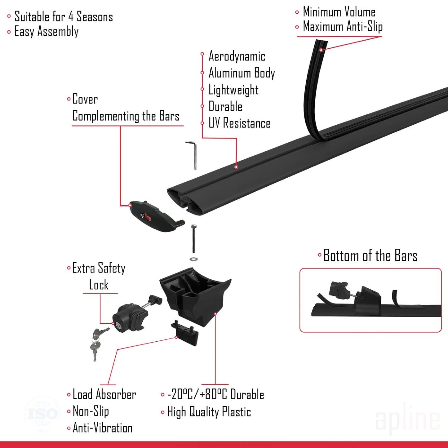 Compatible with Hyundai Santa Fe (SM/CM) 2001-2012 HOOK Model Car Roof Rack Cross Bar Black Aluminium 2 Bars
