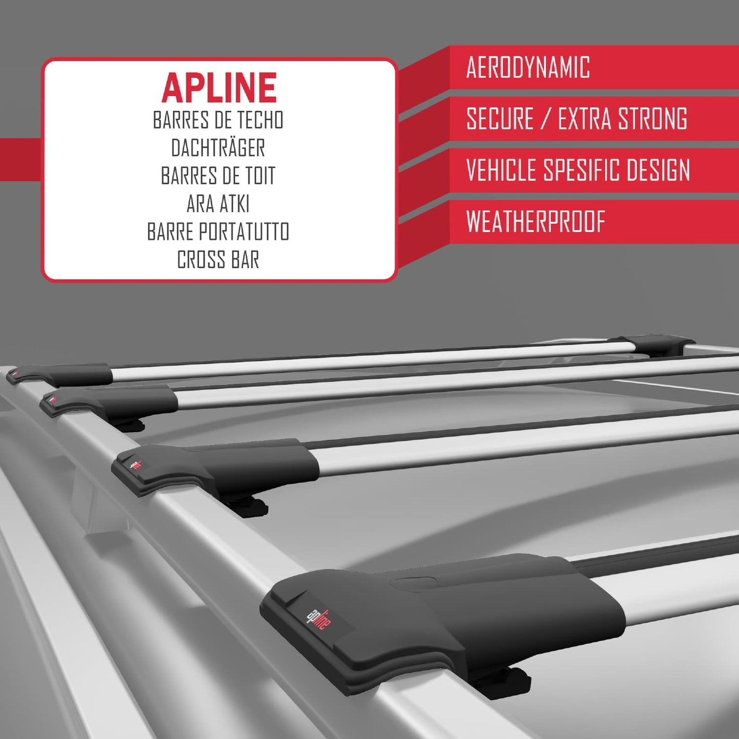 Compatible avec Fiat Scudo 2 2007-2016 FLY Model Barres de Toit Railing Porte-Bagages de Voiture Gris Aluminium 4 Barres