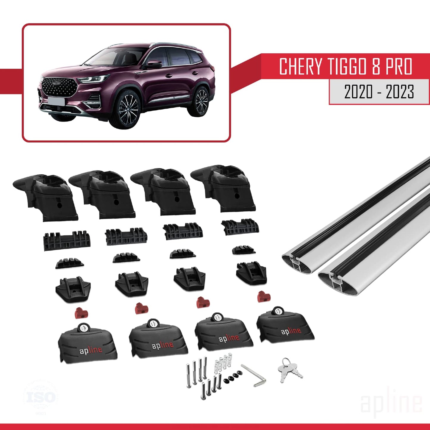 Compatible avec Chery Tiggo 8 Pro 2020-2024 ACE-2 Barres de Toit Railing Porte-Bagages de Voiture Gris Aluminium 2 Barres