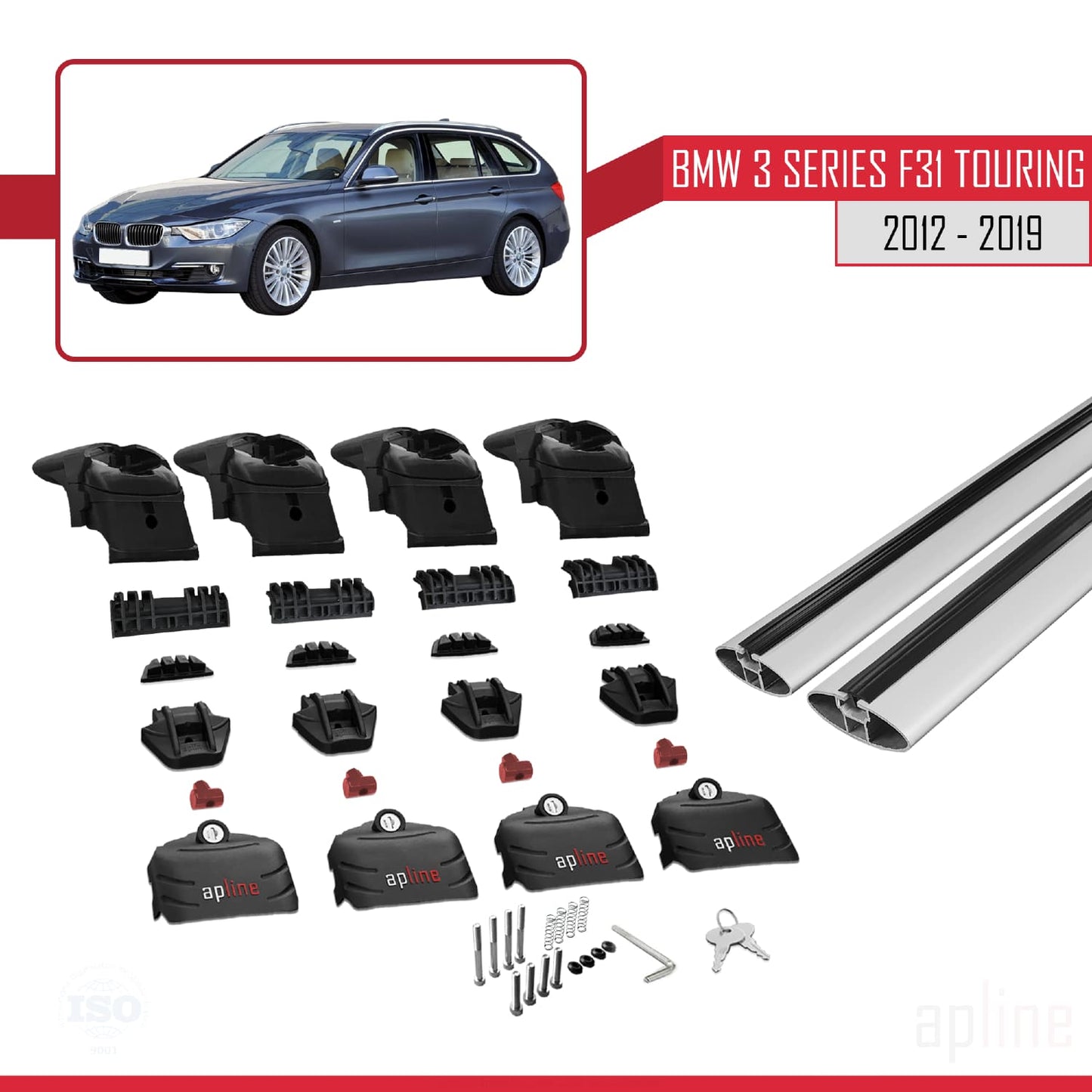 Kompatibel mit BMW 3er (F31) Touring 2012-2019 ACE-2 Dachträger, Gepäckträger, graues Aluminium, 2 Stangen