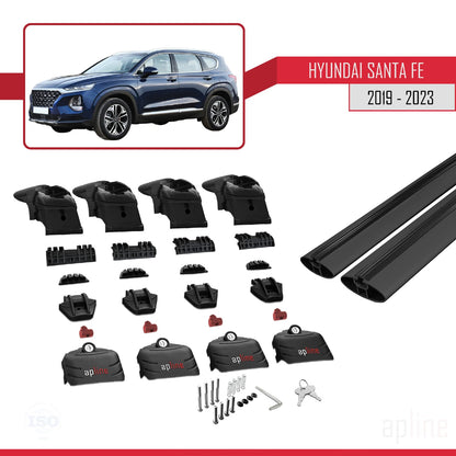 Compatible avec Hyundai Santa Fe 4 (TM) 2019-2023 ACE-2 Barres de Toit Railing Porte-Bagages de Voiture Noir Aluminium 2 Barres
