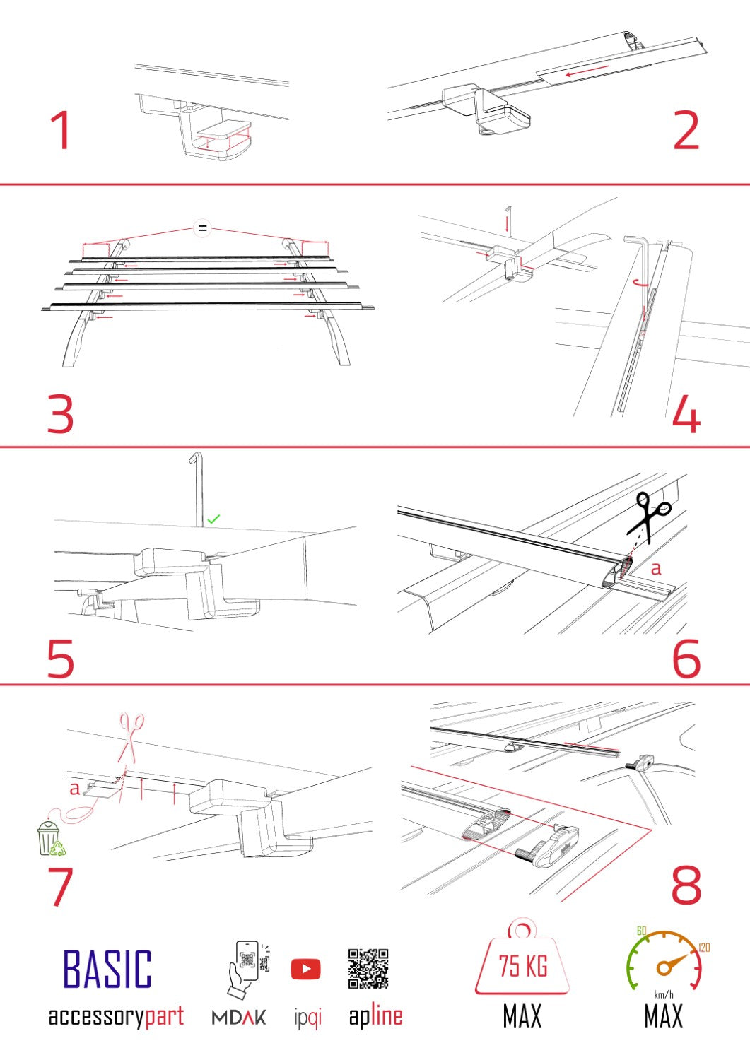 Compatible avec Fiat Fiorino (Modèle Tubulaire) 2008-2025 BASIC Model Barres de Toit Railing Porte-Bagages de Voiture Noir Aluminium 4 Barres