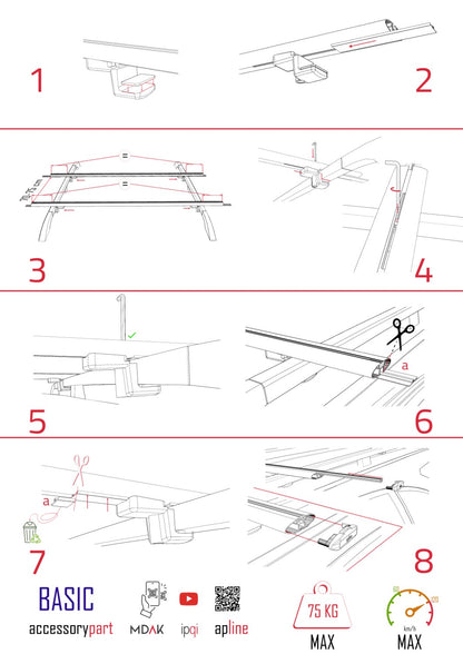 Compatible avec Fiat Fiorino (Modèle Tubulaire) 2008-2025 BASIC Model Barres de Toit Railing Porte-Bagages de Voiture Noir Aluminium 2 Barres