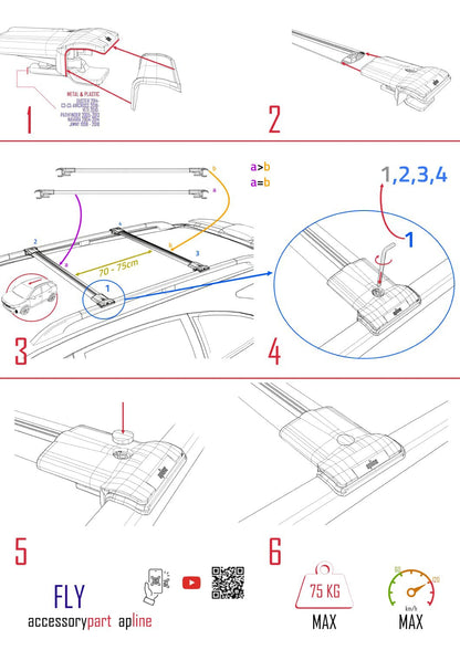 Compatible with Kia Soul (AM) HB 2009-2013 FLY Model Car Roof Rack Cross Bar Grey Aluminium 2 Bars