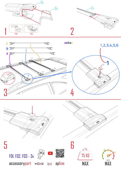 Compatible with Great Wall Poer 2019-2025 FLY Model Car Roof Rack Cross Bar Black Aluminium 3 Bars
