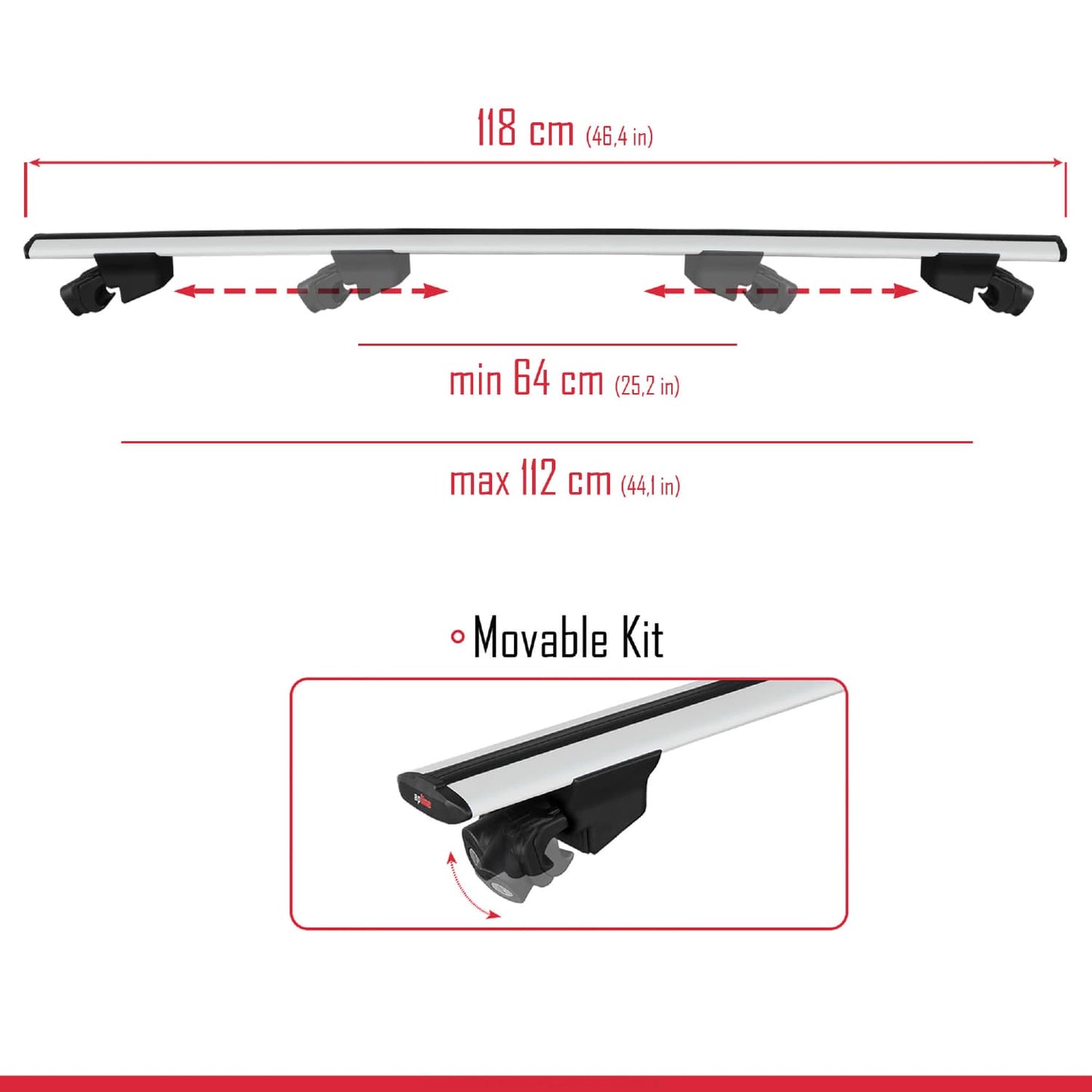 Compatible with Kia Ceed (ED) SW Pre-Facelift 2006-2009 HOOK Model Car Roof Rack Cross Bar Grey Aluminium 2 Bars