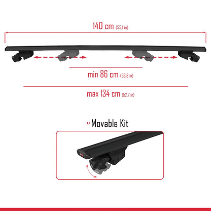 Compatible avec Hyundai i20 II Active 2015-2019 HOOK Model Barres de Toit Railing Porte-Bagages de Voiture Noir Aluminium 2 Barres