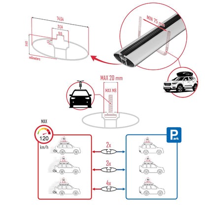 Compatible with Porsche Cayenne 2 (92A) 2011-2018 BASIC Model Car Roof Rack Cross Bar Grey Aluminium 3 Bars