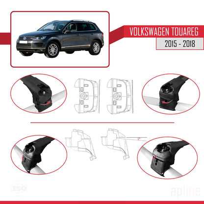 Compatible avec VW Touareg 2015-2018 ACE-2 Barres de Toit Railing Porte-Bagages de Voiture Noir Aluminium 2 Barres