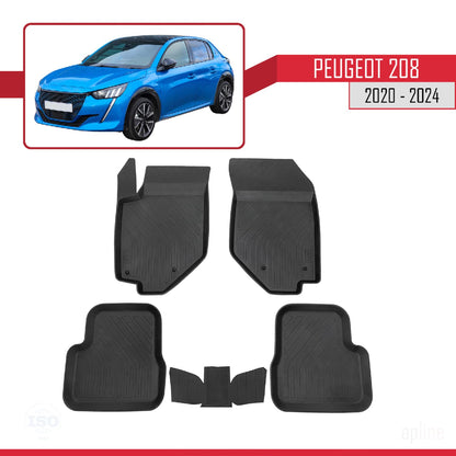 Compatible with Peugeot 208 HB 2020-2024 4D Rubber Mats BLACK
